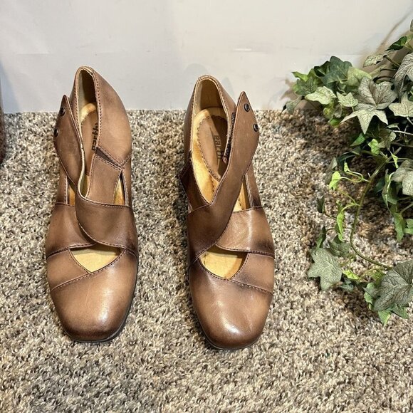 Earth Spindrift Leather Mary Jane Wedges Cinnamon Comfort Shoes Women Size 8 B - Picture 2 of 10